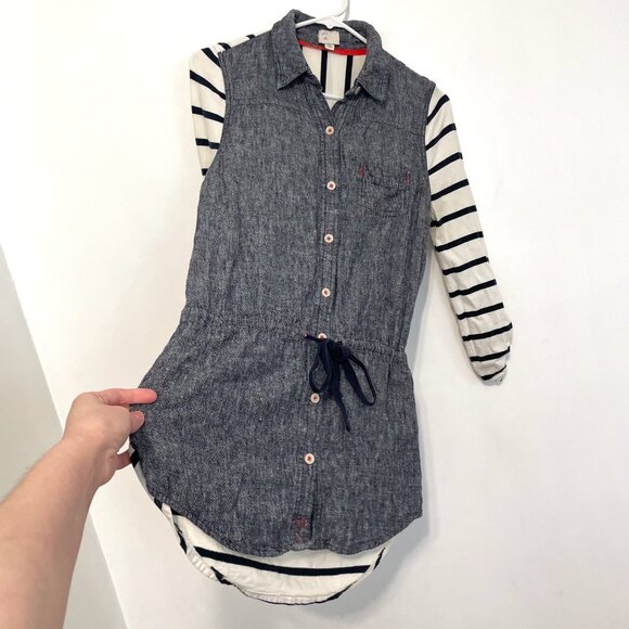 POSTMARK ANTHROPOLOGIE ANTHRO Rowena Tunic White Navy Blue Striped Chambray Top - Picture 6 of 16